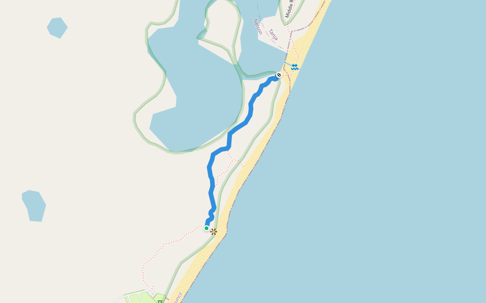 Middle Beach to Gillard's beach track walking route map in Nelson