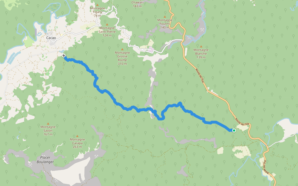 Sentier Molokoï walking route map in Roura
