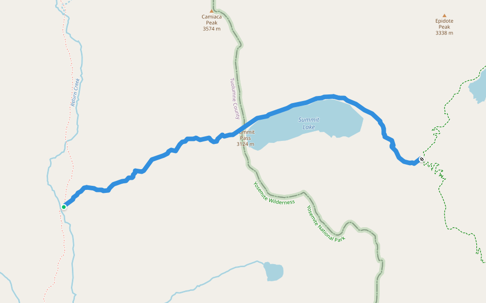 Summit Lake Trail walking route map in Virginia Lakes