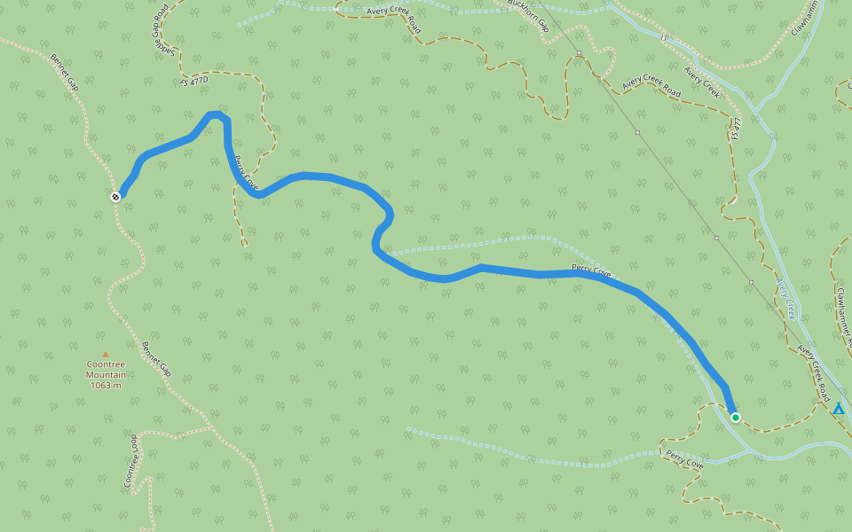 Perry Cove walking route map in Pisgah Forest