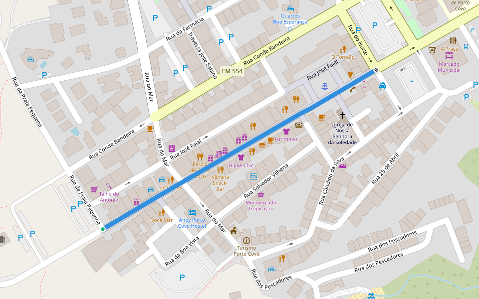 Rua Vasco da Gama walking route map in Sines