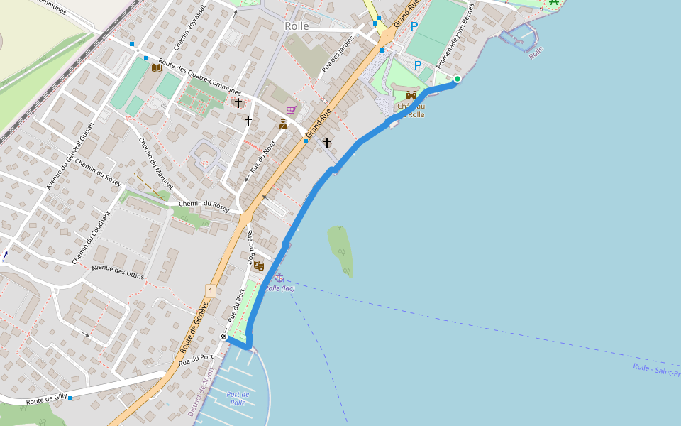 Promenade de Belles-Lettres walking route map in Rolle