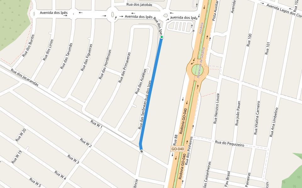 Rua dos Ipes walking route map in Goiânia
