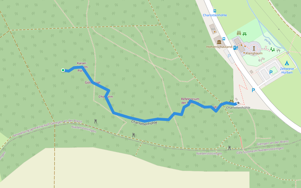 Charlottenhöhle walking route map in Giengen an der Brenz