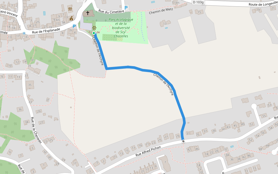 Chemin de l'Archyre walking route map in Scy-Chazelles