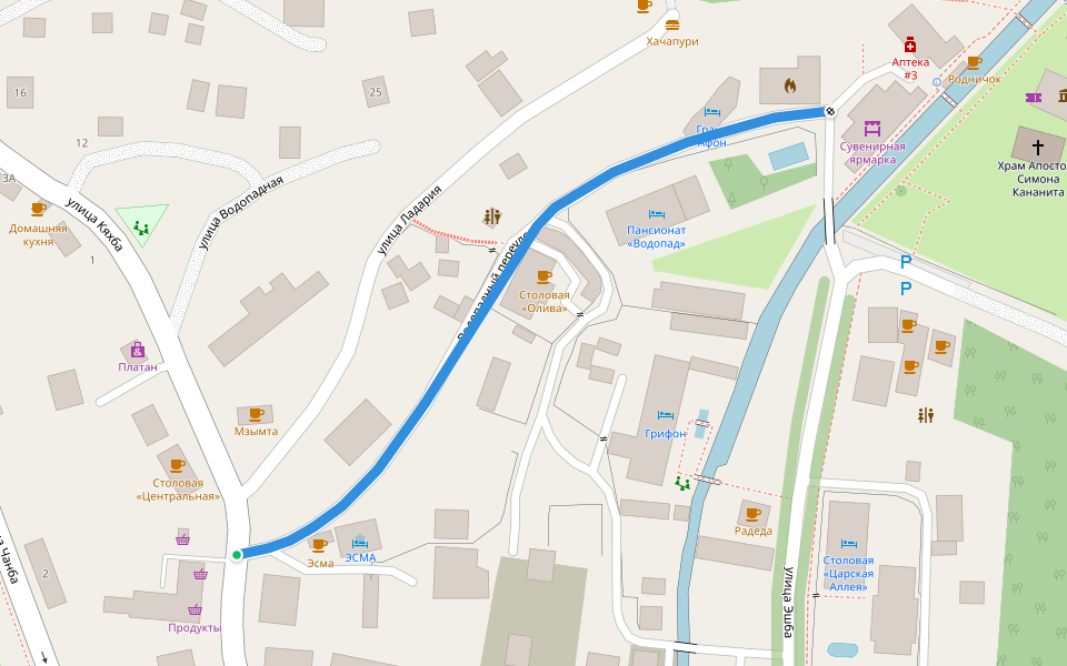 Водопадный переулок walking route map in Akhali Atoni