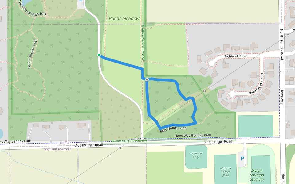 East Woods Loop walking route map in Bluffton
