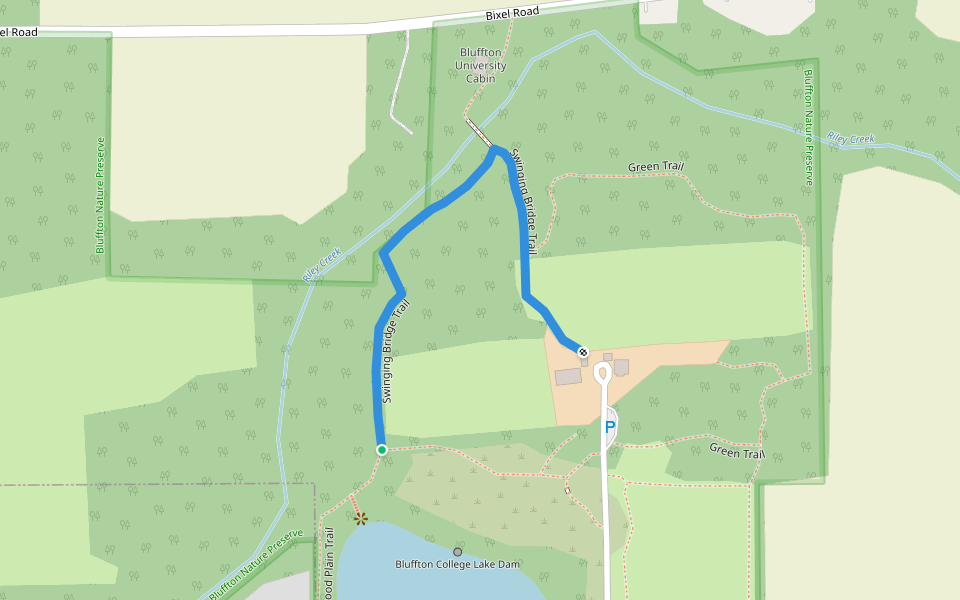 Swinging Bridge Trail walking route map in Bluffton