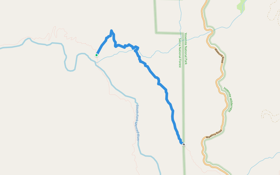 South Fork Merced Trail walking route map in El Portal