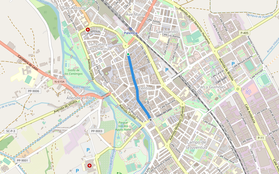 Calle Mayor walking route map in Palencia