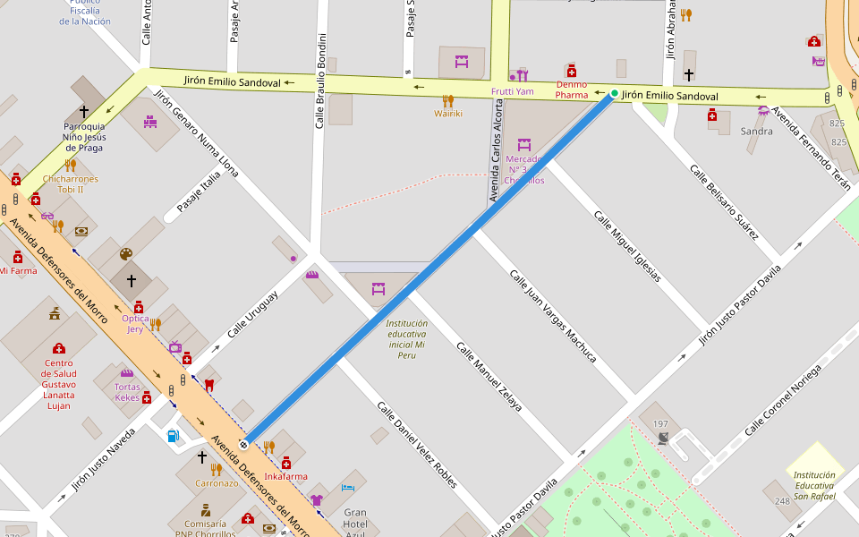 Calle Carlos Richardson walking route map in Chorrillos