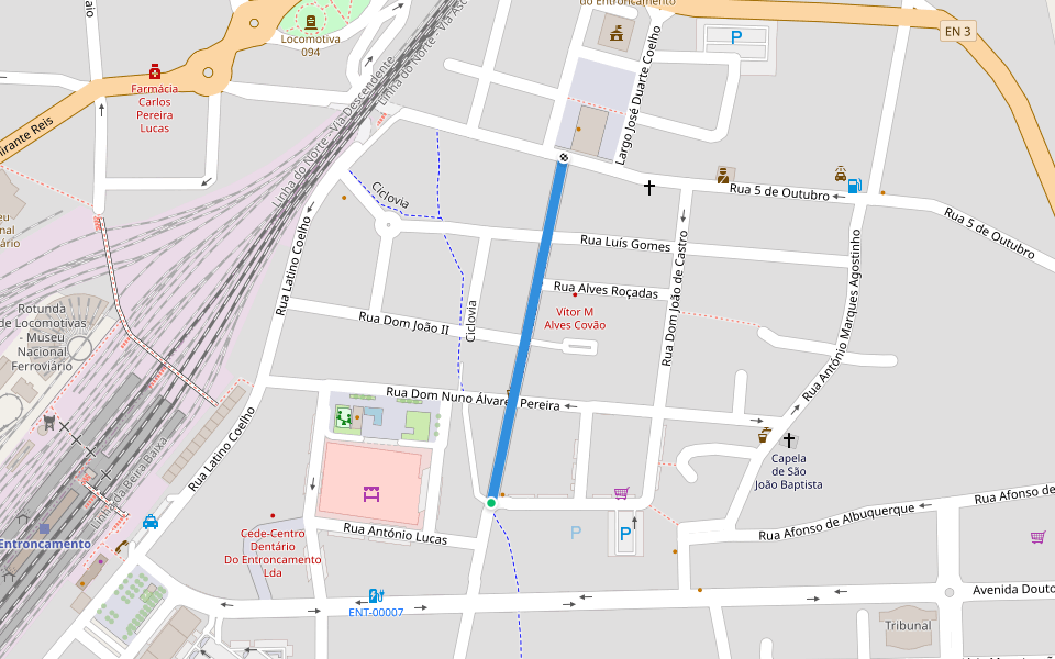 Rua Luis Falcão de Sommer walking route map in Entroncamento