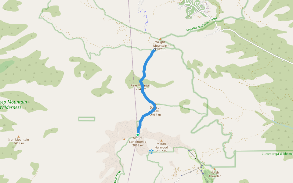 North Backbone Trail walking route map in Lytle Creek