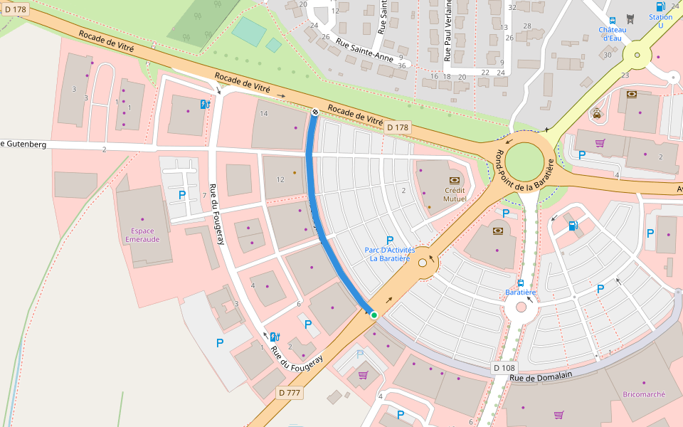 Rue de Janzé walking route map in Vitré