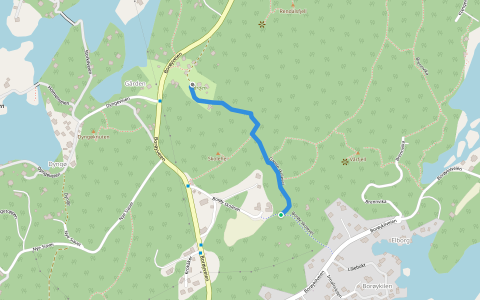 Gamle skolevei walking route map in Borøy