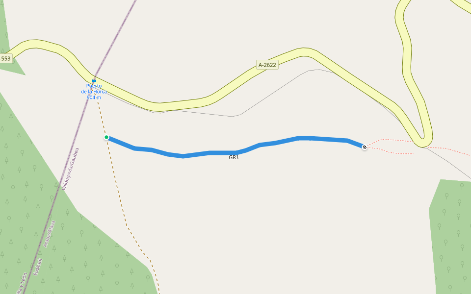 GR1 walking route map in Bóveda