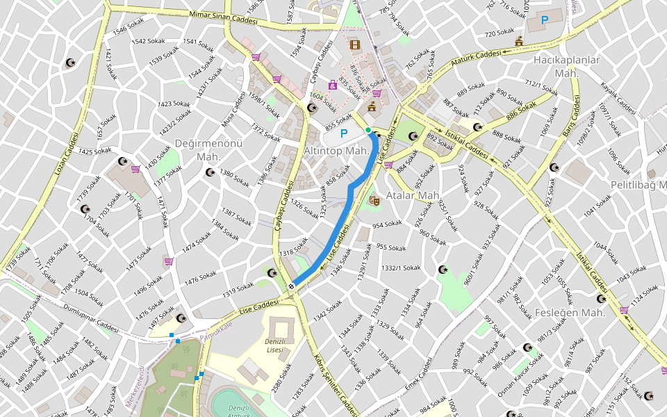 Meserret Sokağı walking route map in Denizli