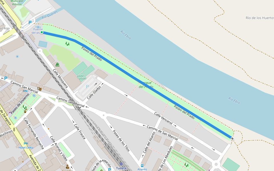 Paseo del Prado walking route map in Tudela