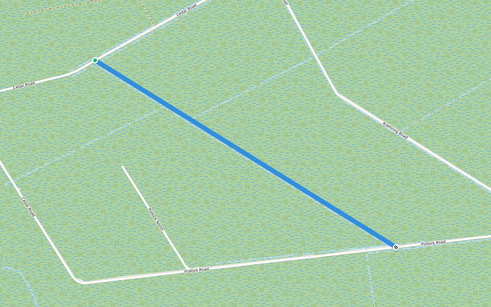 Widgeon Road walking route map in Manns Harbor