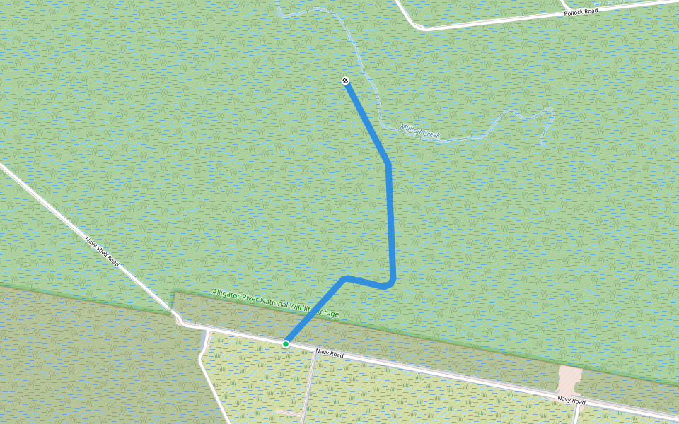 Navy Road North walking route map in Manns Harbor