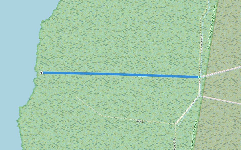 Alligator Road walking route map in Manns Harbor