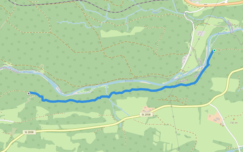 Böbinger Bergmannsweg walking route map in Peißenberg