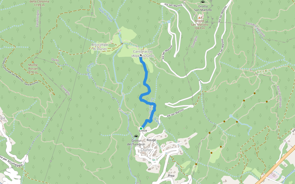 Duno - Cantonaccio walking route map in Duno