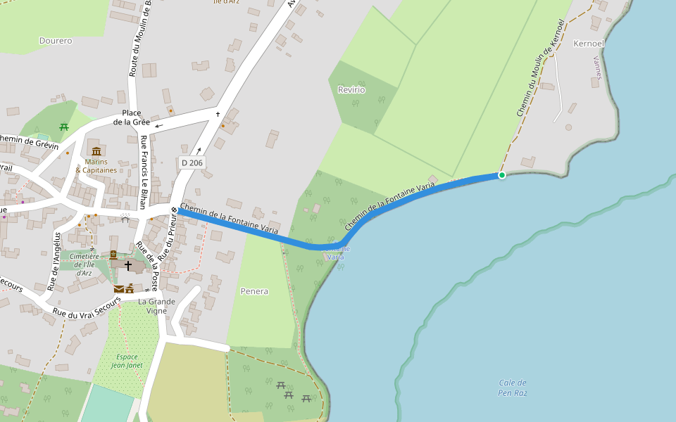 Chemin de la Fontaine Varia walking route map in Île-d'Arz