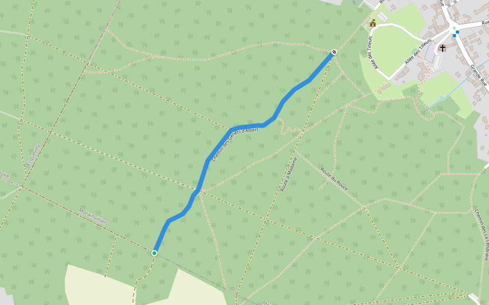 Chemin des Genêts d'Albert walking route map in Morainvilliers