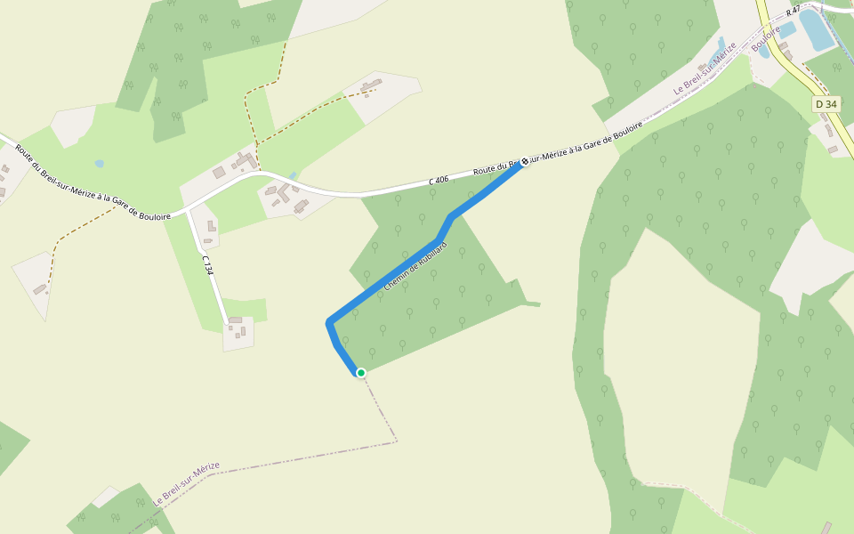 Chemin de Rubillard walking route map in Le Breil-sur-Mérize