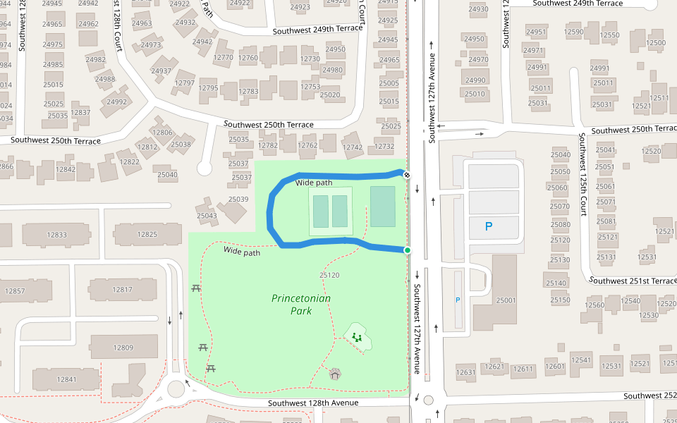 Wide path walking route map in Princeton