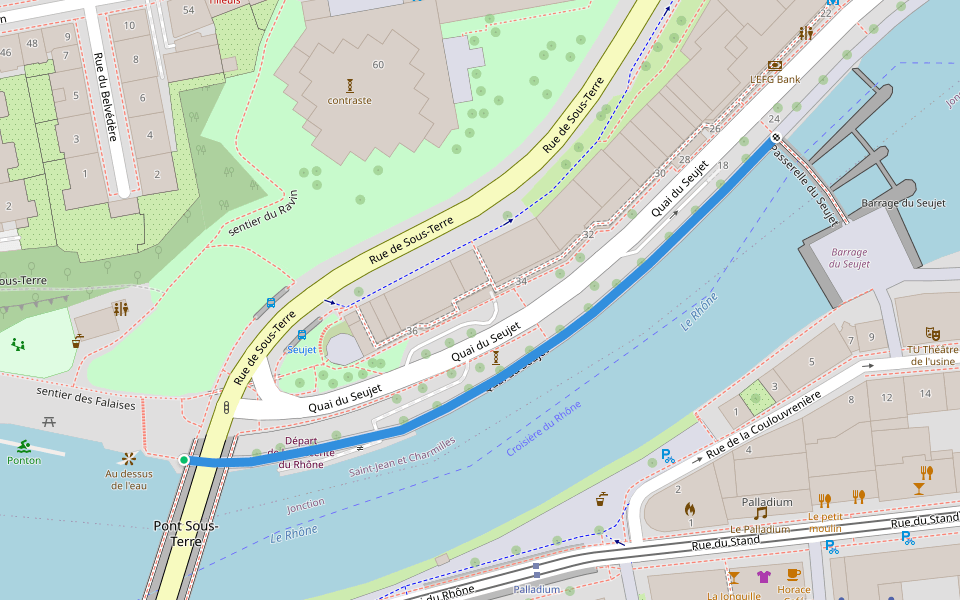 Quai du Seujet walking route map in Genève