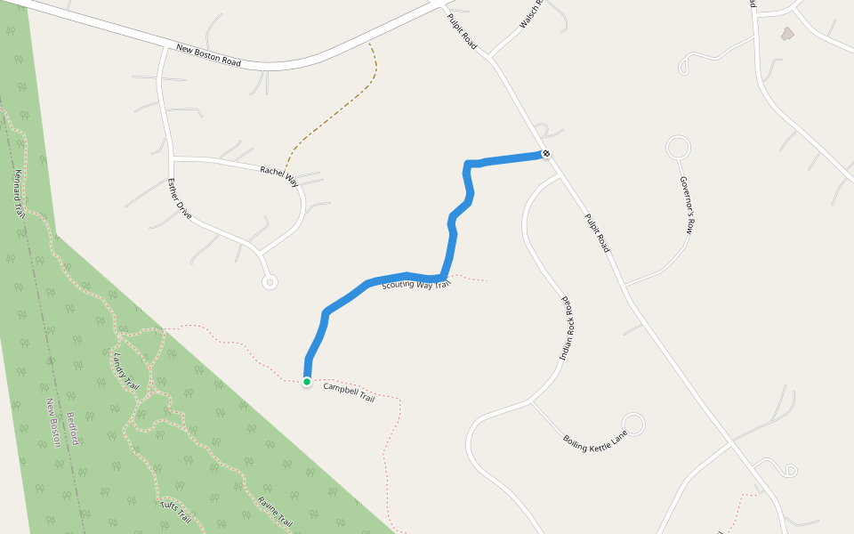 Scouting Way Trail walking route map in Bedford