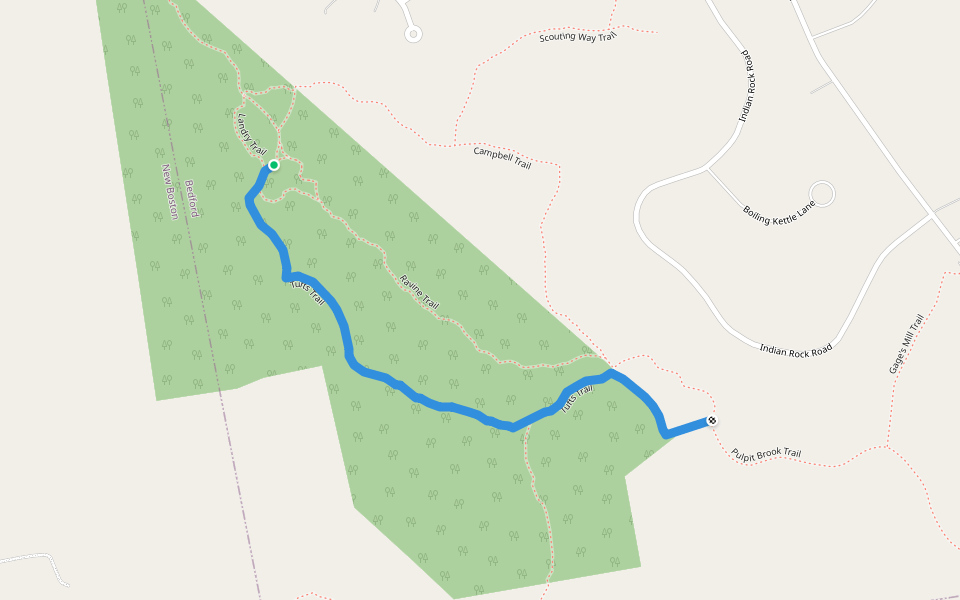 Tufts Trail walking route map in Bedford