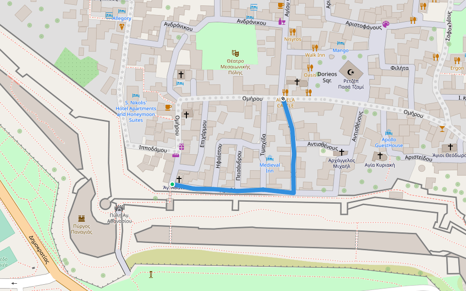 Ηροδότου walking route map in Rodos