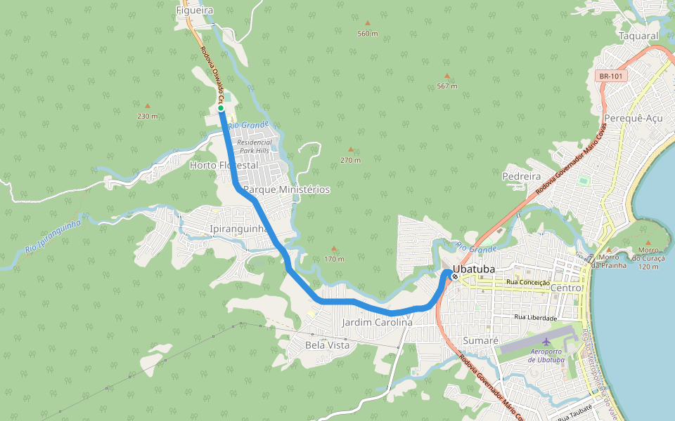 Rodovia Oswaldo Cruz walking route map in Ubatuba