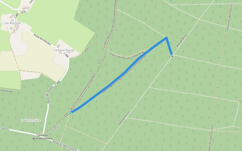 Chemin de la Croix de la Verronière à l'Allée de Mirson walking route map in Changé