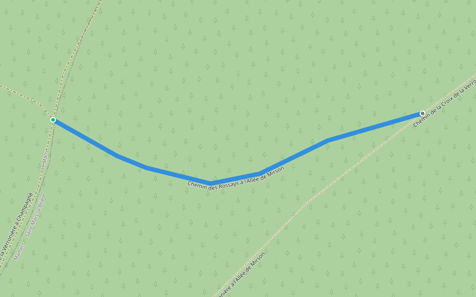 Chemin des Rossays à l'Allée de Mirson walking route map in Changé