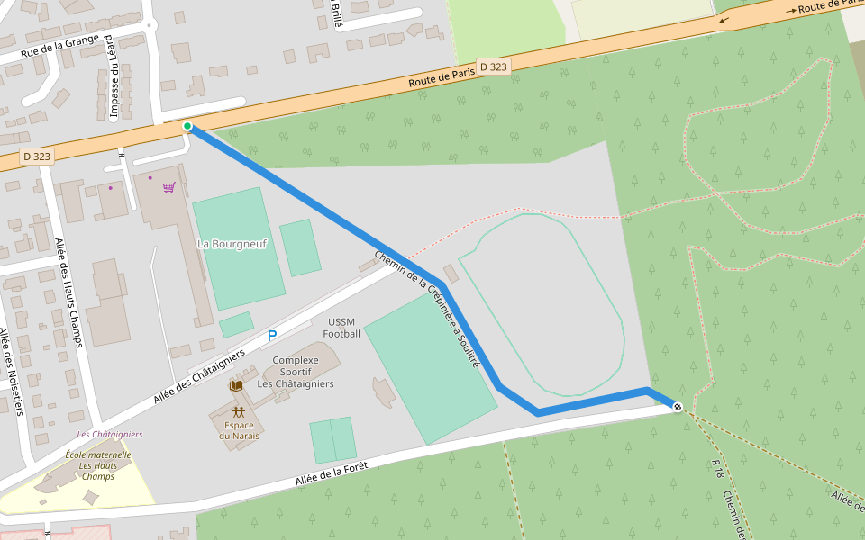 Chemin de la Crépinière à Soulitré walking route map in Saint-Mars-la-Brière