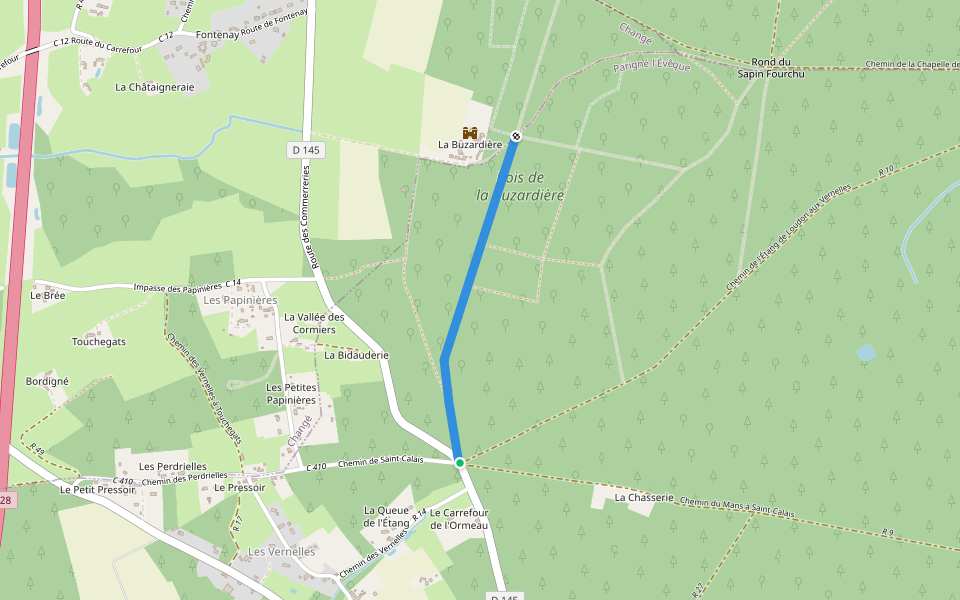 Chemin du Rond de la Vierge à Parigné l'Évêque walking route map in Parigné-l'Évêque