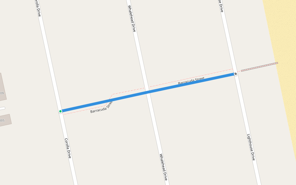 Barracuda Street walking route map in Corolla