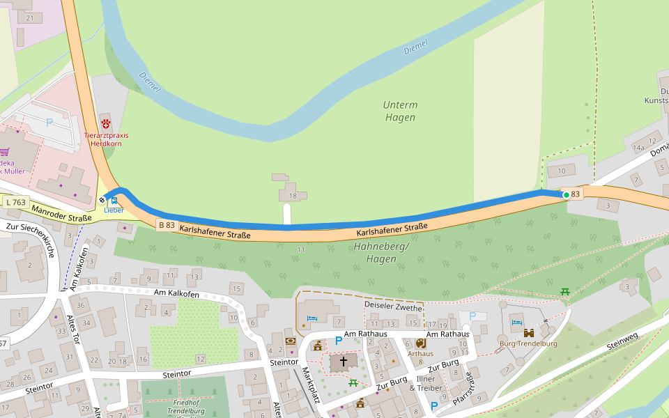 Karlshafener Straße walking route map in Trendelburg
