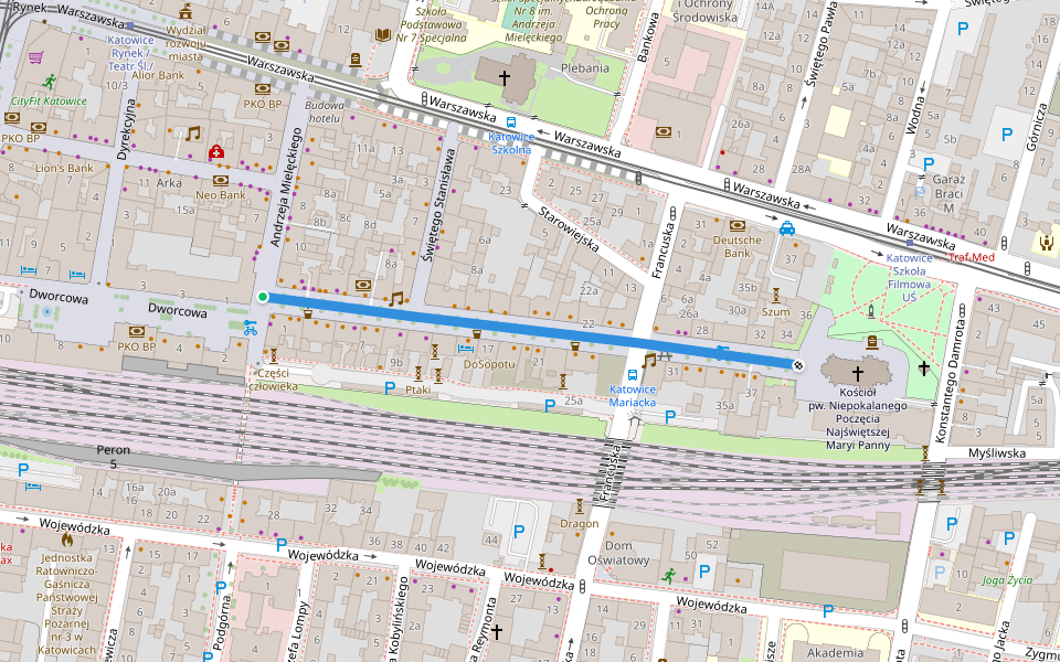 Mariacka walking route map in Katowice