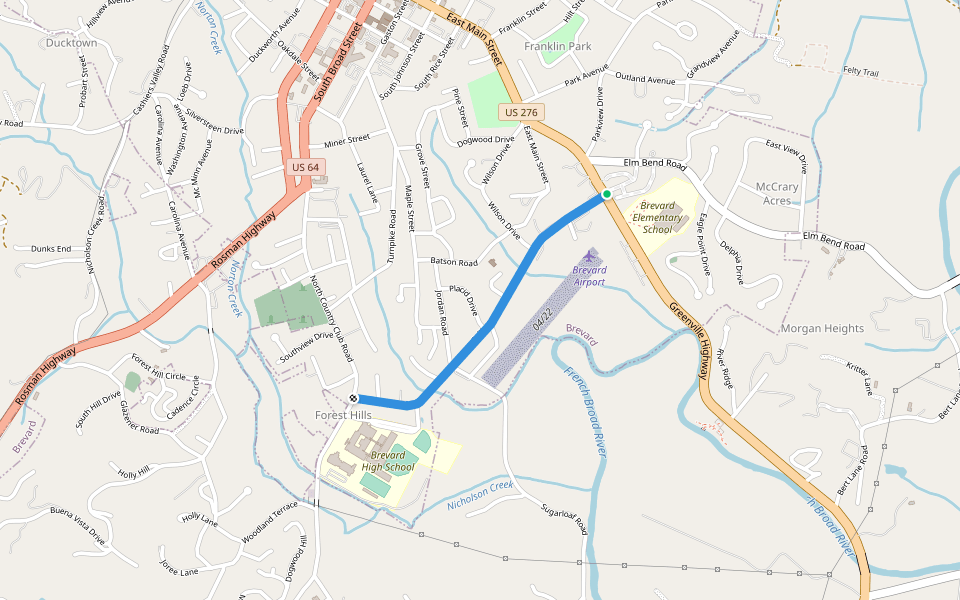 Gallimore Road Greenway walking route map in Brevard