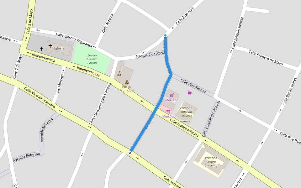 Calle Juan N. Álvarez walking route map in Teloloapan