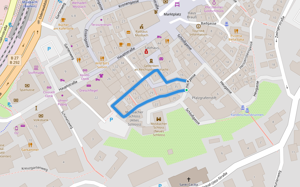 Frohndbrunnengasse walking route map in Mosbach