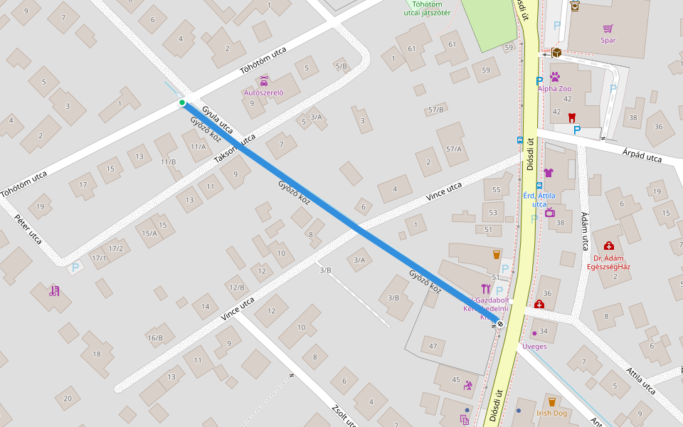 Győző köz walking route map in Érd