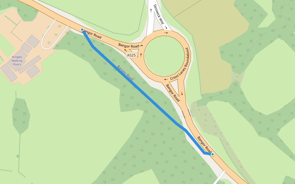 Bangor Road walking route map in Cross Lanes