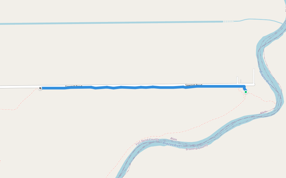 Sawmill Trail walking route map in Needville