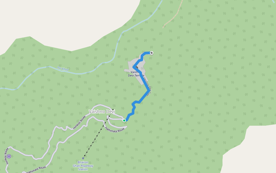 Vaishno Devi Trek walking route map in Dhar Vaishno Devi
